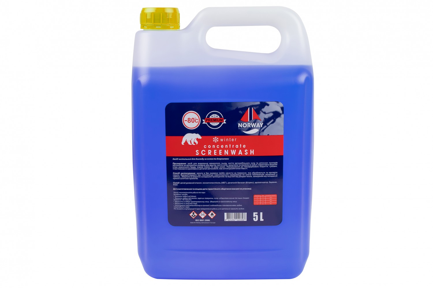 КОНЦЕНТРАТ ЗАСОБУ ДЛЯ ОЧИЩЕННЯ СКЛА ЗИМОВИЙ «NORWAY -80°C» 5Л.